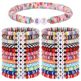 Hinly 24 Pcs Six Seven Bracelets Gifts Bulk Funny 6 7 Birthday Party Favors 6 7 Meme Clay Beaded Bracelets Jewelry for Teens Adults Friends Classroom School Decor Birthday Party Favors