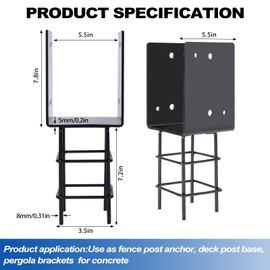 TPSHKE 6"x 6" U-Shape Concrete Post Anchor, Heavy Duty 5mm 6 Gauge Post Holder for Terrace Psot Base, Wood Gazebo, Fences, Deck Railings Wood, 1 Pack£¨Inner Dia 5.5"x5.5"