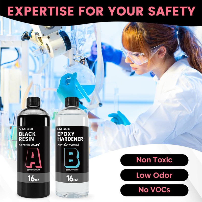 NASUBI 32OZ Black High Gloss Epoxy Resin - No Bubbles,