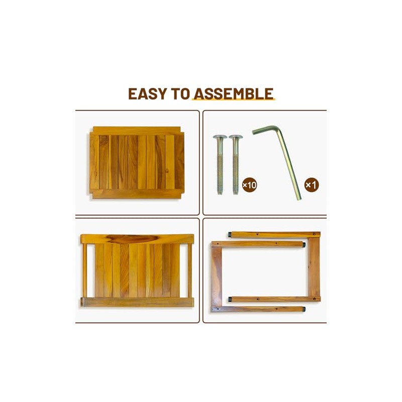 20" Premium Teak Shower Bench with Shelf & Handle, Solid