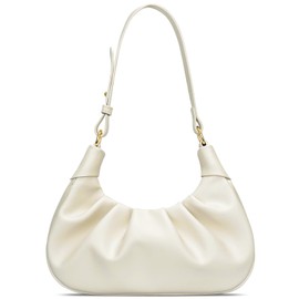 KKXIU Shoulder Bag Crescent Handbag Ruched Purse Underarm Bag Mini Hobo for Women,Detachable Gold Chain Crossbody Bag, Beige