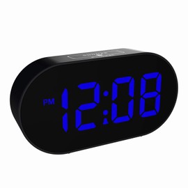 Plumeet [Updated Version] LED Alarm Clock Digital Clocks with Adjustable Brightness Dimmer and Alarm Volume - Blue Digit Display 12-24 Hrs - Kids Clocks with Snooze and USB Port (Navy Blue)