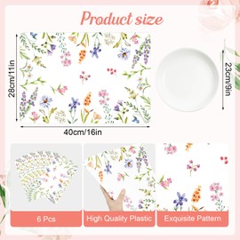 Spring Wild Flowers Placemats Set of 6,Summer Floral and Herbs Plastic Washable Place Mats,Watercolor Flower Table Mats for Indoor and Outdoor Dining Table Kitchen Holiday Party