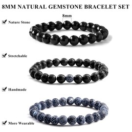 Milacolato 3-4 Pieces Bracelets for Men 8 mm Pearl Bracelet Men's Tiger Eye Men's Bracelet Black Elastic Lava Stone Bracelet Men's Beads Father's Day Bracelet for Men Jewellery Gifts