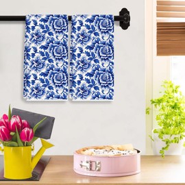 RZQIJ Blue and White Flowers Floral Spring Kitchen Towels Dish Towels Dishcloth, Seasonal Summer Decor for Kitchen Bathroom Home, 16 x 24 Farmhouse Decoration Hand Towels Set of 2. (115)