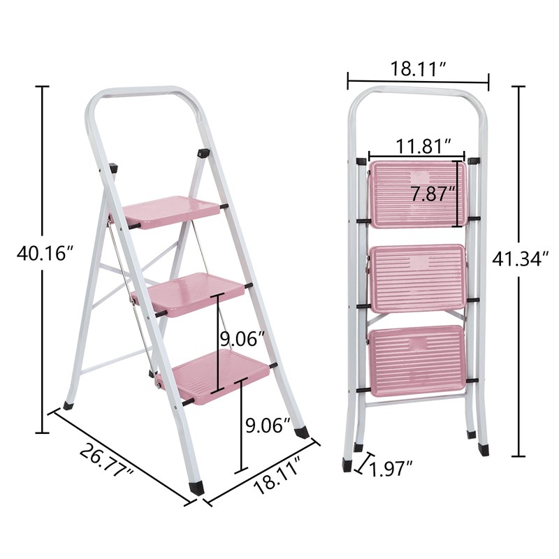 LUISLADDERS Step Ladder, Folding 3 Step Stool with Handgrip Anti-Slip