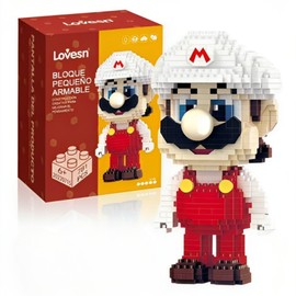 MR. GADGETS Figura de Bloques Armables Mario, Luigi, Mario Fuego, Mario Maker 15 cm, Set de Mini Bloques de Construcción, Rompecabezas 3D, Decoración de Mario World, Regalo (Mario Fuego)