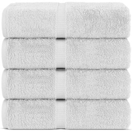 Chakir Turkish Linens 100% Cotton Premium Turkish Towels for Bathroom | 30'' x 60'' Large Bath Towels (4 Piece, Silver)