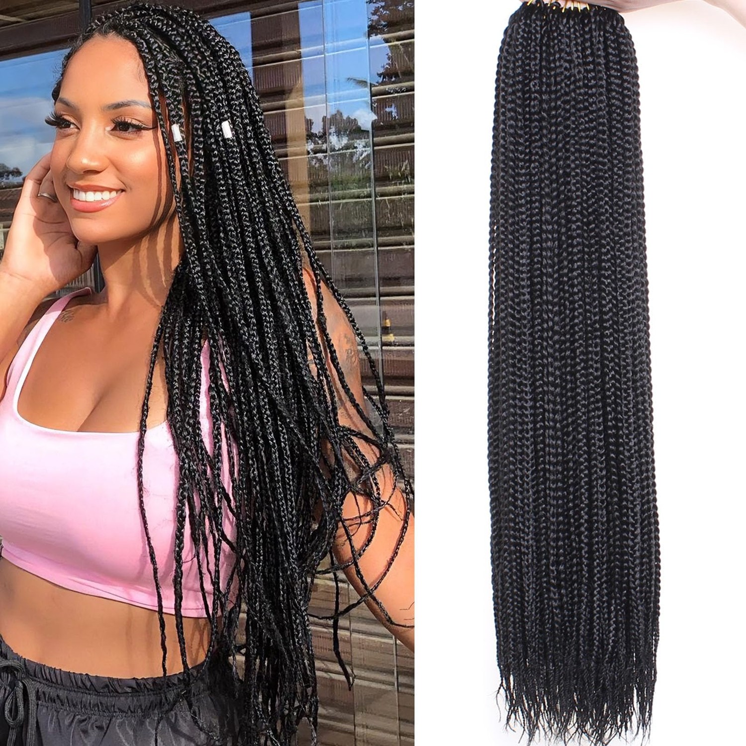Samtress Crochet Hair 8 Packs Long Box Braids Synthetic 30 Inch Natural ...