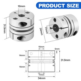 D34 L32 Membrane Motorcycle Flexible Coupling Bore 10 mm to 11 mm Clamp Density Motor Shaft for Spindle Stepper Motor