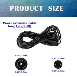 HayEastdor 2PCS 3.3FT(1m) 12V DC Power Extension Cable 5.5mm x 2.1mm DC Power Adapter Extension Cord HE043-2