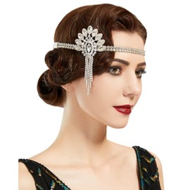 Bubbmi Great Gatsby Full Rhinestone Beaded Headband, 1920's Flapper Girl Costume Hair Band for Prom Women Showgirl Parties (01silver)
