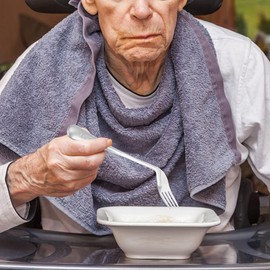 Set of 2 Feeding Utensils Including 1 Curved and 1 Spoon with Self Care Angled Stainless Steel Cutlery for Elderly Disabled Patients Right Hand