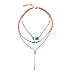 Faruodis Turquoise Circle Square Pendant Necklace Boho Layered Hexagonal Column Necklace Chain Gemstone Prism Beads Jewellery for Women Ladies, Metal