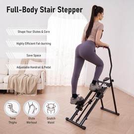 Stair Stepper for Home Gym, Stair Climber with Adjustable Handlebar & Dual Incline Pedals, Compact Folding Cardio Exercise Climber for Full-Body Workout