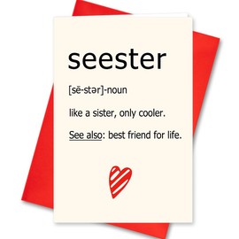 WLWLGLUCK Seester Definition Card - Best Sister, Sister Gifts, Birthday & Christmas Cards