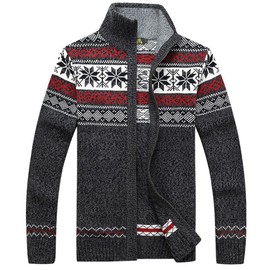 Kedera Unisex Thick Knitted Snowflake Knitted Ugly Christmas Cardigan Full-Zip Cotton Sweater Knitwear (Small, Gray)