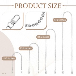 Silver Rhinestone Purse Chain, 4 Pieces Different Sizes Bag Chain Sparkly Crossbody Strap DIY Replacement Purse Strap Accessories for DIY Women's Purses Handbags Shoulder Bags
