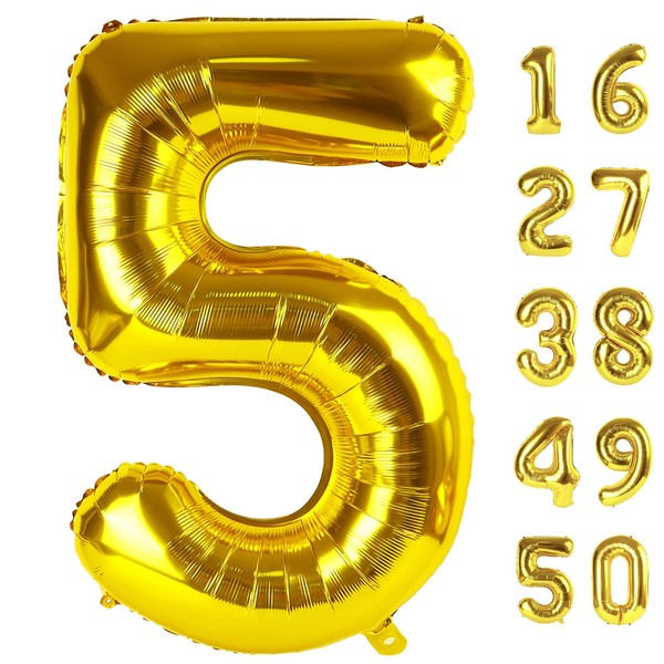 40 Inch Gold Balloon Number 5 Balloon Jumbo Mylar Foil