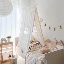 BEIOUDEXIN Kids Canopy Bed Tent - Cotton Linen Hanging Teepee for Children's Room, Playhouse, Bedroom Decor, Toddler Sleeping Tent, Boho Nursery Accent