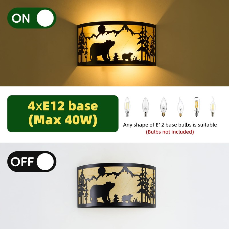 SAYTOP Rustic Bear Wall Sconces Farmhouse Industrial Wall Lamp, Indoor