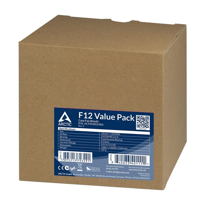 ARCTIC F12 (5 Pack) - PC Fans, 120mm Standard Case