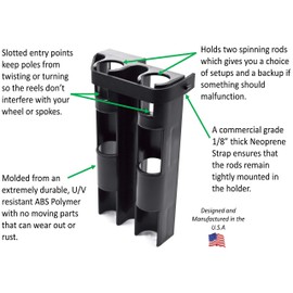 Fishing Rod Holder For Bike, Very Easy Mounting to Bike, Secures 2 Rods for Bicycle Fishing