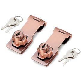 XMHF 2Pcs Keyed Hasp Locks 2.5 Inch Twist Knob Keyed Locking Hasp, Metal Safety Hasp Latches Keyed Different for Small Doors, Cabinets and Toolbox, Copper