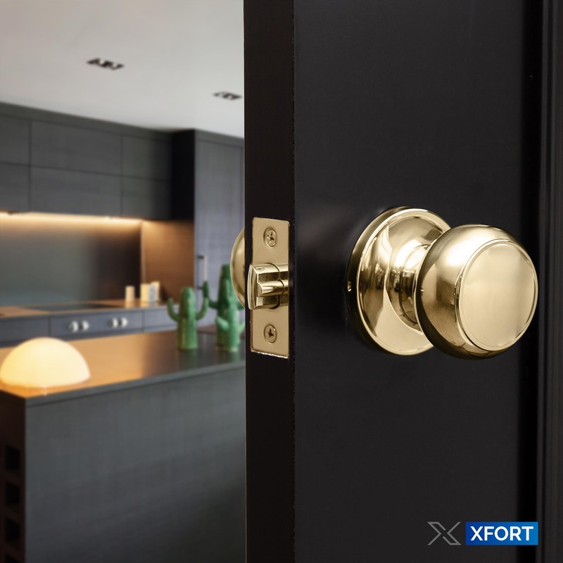 XFORT Bello Passage Knob Set Polished Brass, Door Knob for