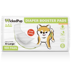 WICKEDPUP Dog Diaper Liners Booster Pads for Male and Female Dogs, 100ct | Disposable Diaper Inserts fit Most Reusable Pet Belly Bands, Wraps, and Washable Period Panties (X-Large (100 Count))