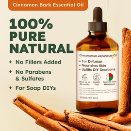 KUKKA essential oils Kukka Cinnamon Essential Oil for Diffuser - 4 Fl Oz - 100% Pure Natural Cinnamon Bark Oi for Skin, Aromatherapy and Candles & Soap Making Scent DIY