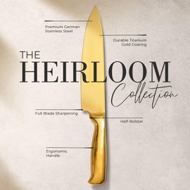 STYLED SETTINGS Gold Chef Knife – Ultra Sharp German Stainless Steel with Gold Titanium Coating – Precision Kitchen Knife for Chefs & Home Cooks – Gift-Ready Luxury Kitchen Accessory