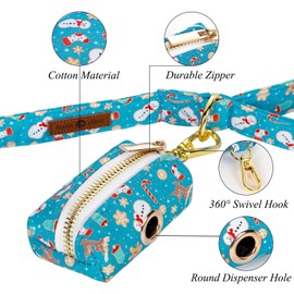 Lionet Paws Cute Dog Poop Bag Holder with Dog Poop Bag for Leash, Cotton Blue Gingerbread Man Dog Bag Dispenser, Matching Dog Collar