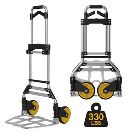 Garstc 330 Lbs Capacity Hand Truck Dolly, Aluminum Foldable Hand Truck Requires No Assembly, Equipped with Telescopic Handle and Rubber Wheels, Slim Portable Dolly for Moving, Shopping and Office