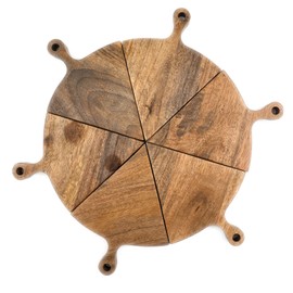 Carousel Home 6 Piece Wooden Selection Board | Round Mango Wood Sharing Platter | Wooden Graze Board Snack Board 6 Serving Boards for Appetisers - 30cm