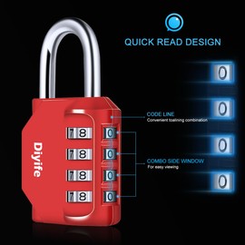 Combination Padlock, Diyife 4 Digit Heavy Duty Padlock Weatherproof Outdoor Locker for School Gym, Sports Locker, Shed, Fence, Hasp, Garage, Gate, Toolbox, Door (Red)