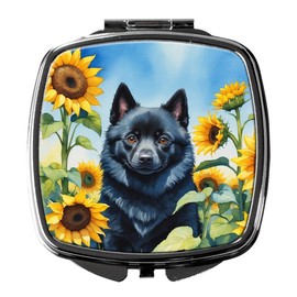 Caroline's Treasures Schipperke in Sunflowers Compact Mirror Decorative Travel Makeup Mirror for Women Girls Gifts Pocket Makeup Mirror Folding Handheld