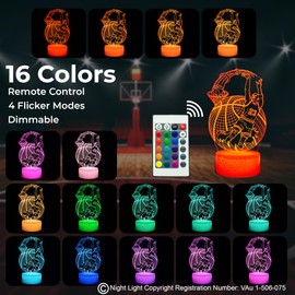 fun&art 3D Night Light SG Basketball Player with Ball, 16 Colors Changing + Remote Control, Optical Illusion lamp, Perfect Idea for Kids and Adults for Room/Living Room Home Decoration
