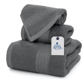 DAN RIVER 100% Luxurious Cotton Bath Towels Set - Premium Quality Pack of 3 - Ultimate Comfort and Absorbency for Bathroom, Luxury Bath Towels Set for Home & Spa (27" x 54"), Grey