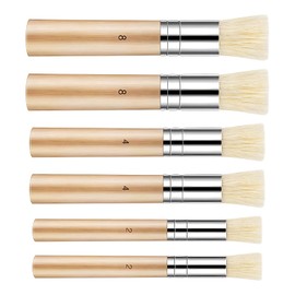 6Pcs Stencil Brushes, Wooden Stipple Brush Paint Brush Set Natural Bristle Stencil Brushes for Acrylic Painting, Oil Painting, Watercolor Painting, Card Making, DIY Art Crafts Project (3 Sizes)