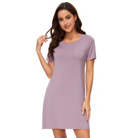 BambooBud Nightgowns for Women Viscose from Bamboo Short Sleeve Pajama Dress with Pockets Nightshirt Gowns S-XXL, Deauville Mauve, Large