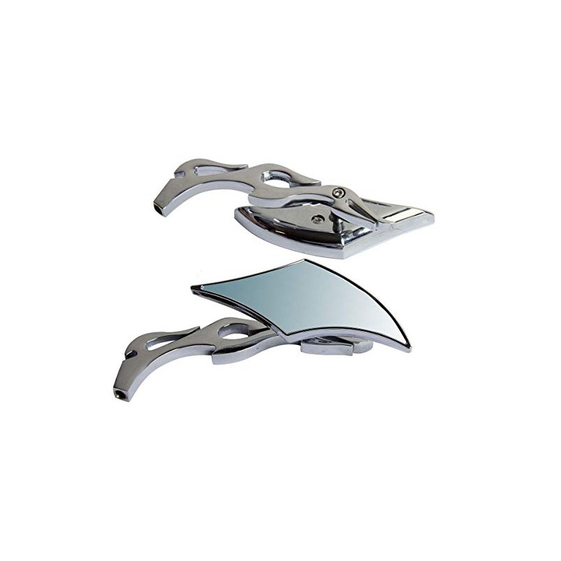 MotorToGo Chrome CNC Diamond Flame Motorcycle Small Rear View Mirrors