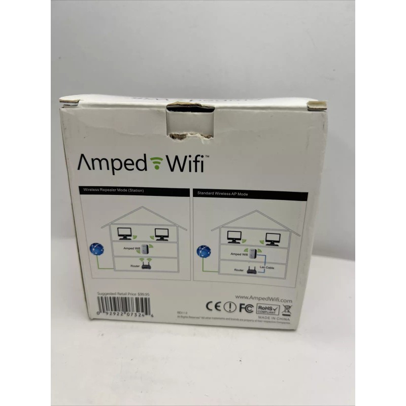 AMPED WIFI Wireless Repeater Range Extender Booster + RJ-45 Cable