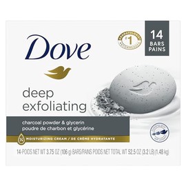 Dove Beauty Bar Soap Deep Exfoliating Charcoal Powder  Glycerin 14 count,for Softer, Smoother Skin,Scrubs Away Impurities 3.75oz                      