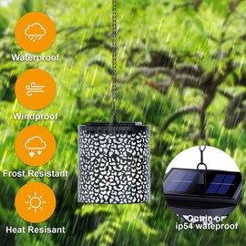 Iron Art Outdoor Solar Lantern, Amazing 3D Lighting Patio Landscape Pathway Garden Hanging Light, Steady On & Flashing Modes Auto Light-Sensing On/Off Switch Rechargeable by Solar/USB