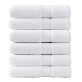 LANE LINEN White Towels Set of 6 (24" x 48") - 100% Cotton White Bath Towels Set, Sweat Towels for Gym, Workout Towels, Zero Twist Bathroom Towel Set, Absorbent Gym Towel - Quick Dry Bath Towel Set