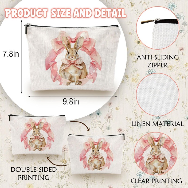 Coquette Pink Bow Bunny Makeup Bag, Coquette Girl Gift, pink06,