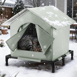 Elevated Cat House for Outdoor - Weatherproof Feral Cat Shelters for Winter, Waterproof Pet House for Keeping Outdoor Cats Warm