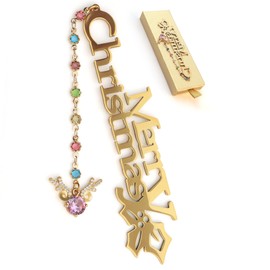 LUMITI Metal Bookmark Cute Book Accessories Gifts for Women Teacher Readers Book Lovers for Christmas Mother's Day (Merry Christmas Gold)