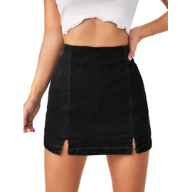 Floerns Women's Casual Split Hem High Waist Denim Skorts Skirt Shorts Black XL